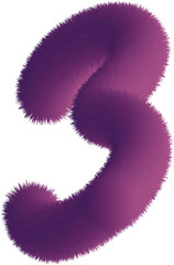 Furry 3D Number Three – Purple Gradient Hairy Digit