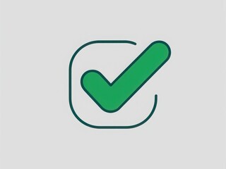 Green check mark icon in square box isolated on white background