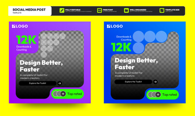 Tech Product Promo Instagram Post. Business Instagram and facebook square post template. Modern design, gradient, neon, colorful