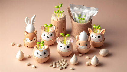 Naklejka premium Plant-growing toy kit with biodegradable pods, Ai created image