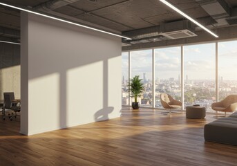 Fototapeta premium Modern Office Interior With Large Windows and City View Photo
