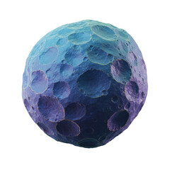 Mysterious celestial body with craters in a gradient of blue and purple hues