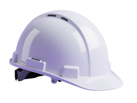 Professional white construction safety helmet isolated on a dark background representing protection in the workplace and industry