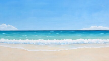 Fototapeta premium Serene beach scene with gentle waves, clear horizon, symbolizing peace and faith, open space for message.