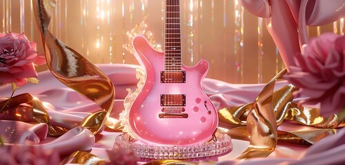 gitar in different colorful background with tubelihgts in ht esting of the guitar abstract lively walpaper background 