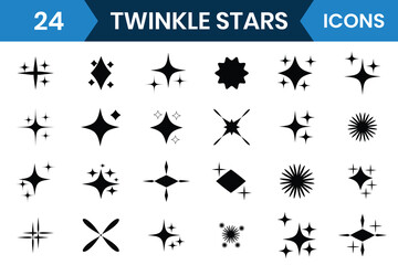 Set of twinkling stars vector, icon. Minimalist twinkle star icon symbols. Twinkling spark, shining star, Set of twinkling star vector.