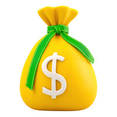 3D Yellow money bag with dollar sign on transparent background