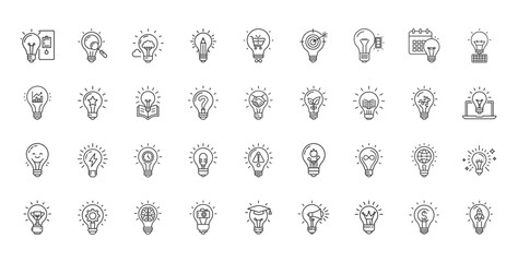 collection light bulb icons concepts like innovation research creativity problem-solving incorporating elements