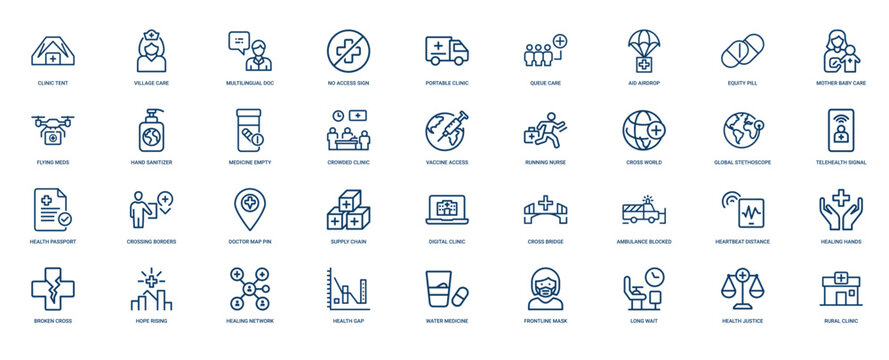 collection icons global healthcare challenges innovative solutions infrastructure needs for accessible care worldwide