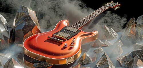 gitar in different colorful background with tubelihgts in ht esting of the guitar abstract lively walpaper background 