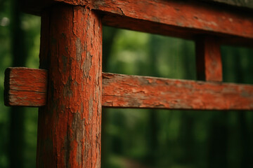 Close-up of Red Torii Gate Post with Weathered Paint Texture