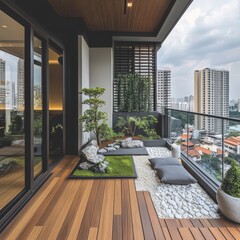 Modern balcony garden with zen-like design