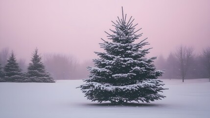 Obraz premium Snow Covered Pine Trees in Winter Wonderland Scene