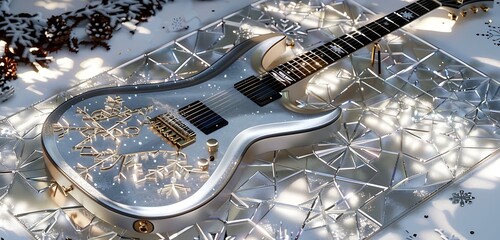 gitar in different colorful background with tubelihgts in ht esting of the guitar abstract lively walpaper background 