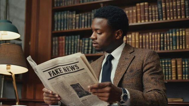 Man with a fake news newspaper.