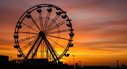 Photo Ferris Wheel Silhouette Against a Vibrant Orange Sunset Sky
