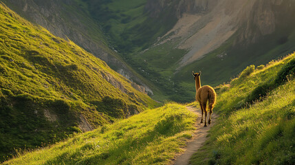 Wild Llama Walking Through Majestic Mountain Valley