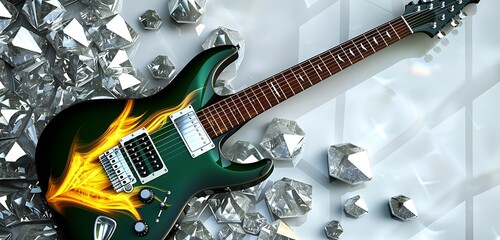 gitar in different colorful background with tubelihgts in ht esting of the guitar abstract lively walpaper background 