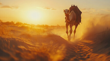 Majestic Camel Silhouette at Desert Sunset