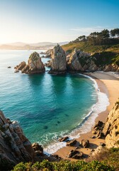 Photo Coastal Landscape Rocky Beach And Turquoise Water Under Sunny Sky