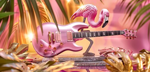 gitar in different colorful background with tubelihgts in ht esting of the guitar abstract lively walpaper background 