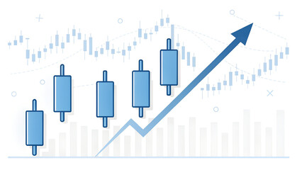 2D Blue Candlestick Chart Showing Stock Market Trends and Financial Data on a Grid Background
