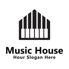 Music House Logo – Piano Keys and House Shape