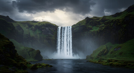 Fototapeta premium Waterfall Flows in Iceland Landscape