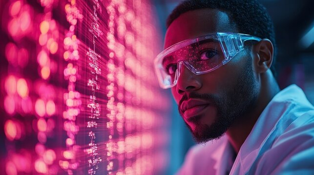 Focused person with glowing board - Powered by Adobe