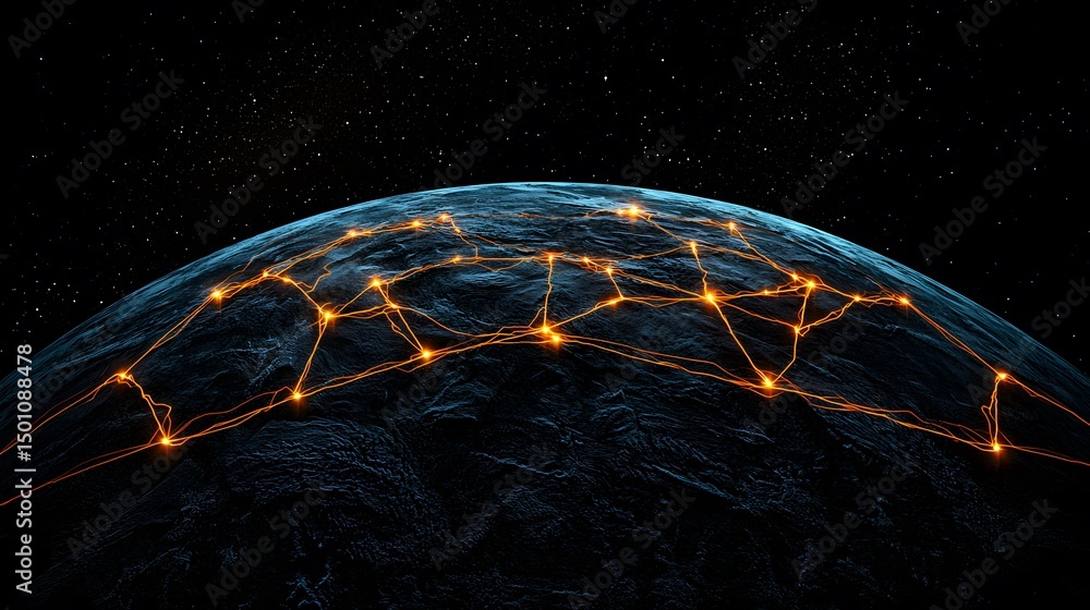 Poster the image shows a dark blue planet-like sphere set against a black background speckled with stars. g