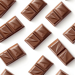 Naklejka premium Chocolate squares on white backdrop from above.