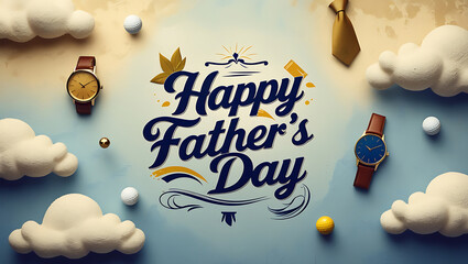 Elegant Father’s Day Background with Sky, Icons and Vintage Charm.