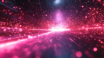 Radiant convergence of pink light creates a striking, dimensional visual spectacle with an endless tunnel feel