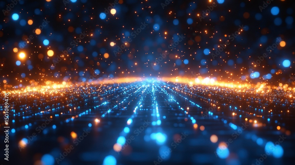 Aufkleber glowing particle lines create vibrant, abstract digital background with light and depth