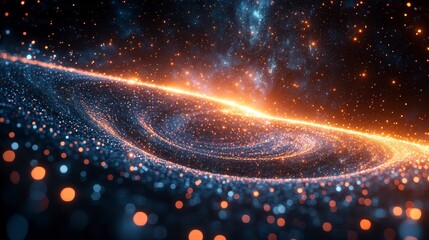 Swirling cosmic dust with vibrant orange highlights in a galaxy-like formation