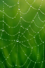 Delicate Spider Web Adorned with Morning Dew Drops