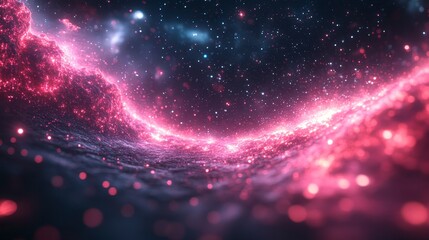 Cosmic glow Pink nebula swirling in space, dotted with stars against a dark blue background