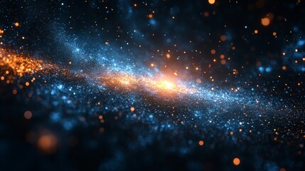Glistening celestial spiral with blue and orange hues, shining brightly in the vast cosmos