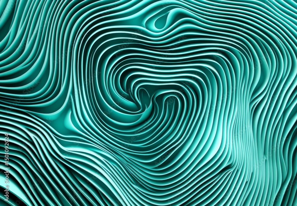 Poster undulating shapes and dor waves are set against a blue background in a futuristic and conceptual pos