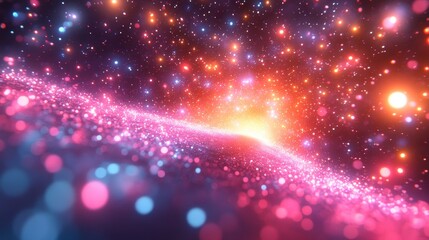 Fototapeta premium Cosmic vista a swirling galaxy of pink, blue, and golden particles
