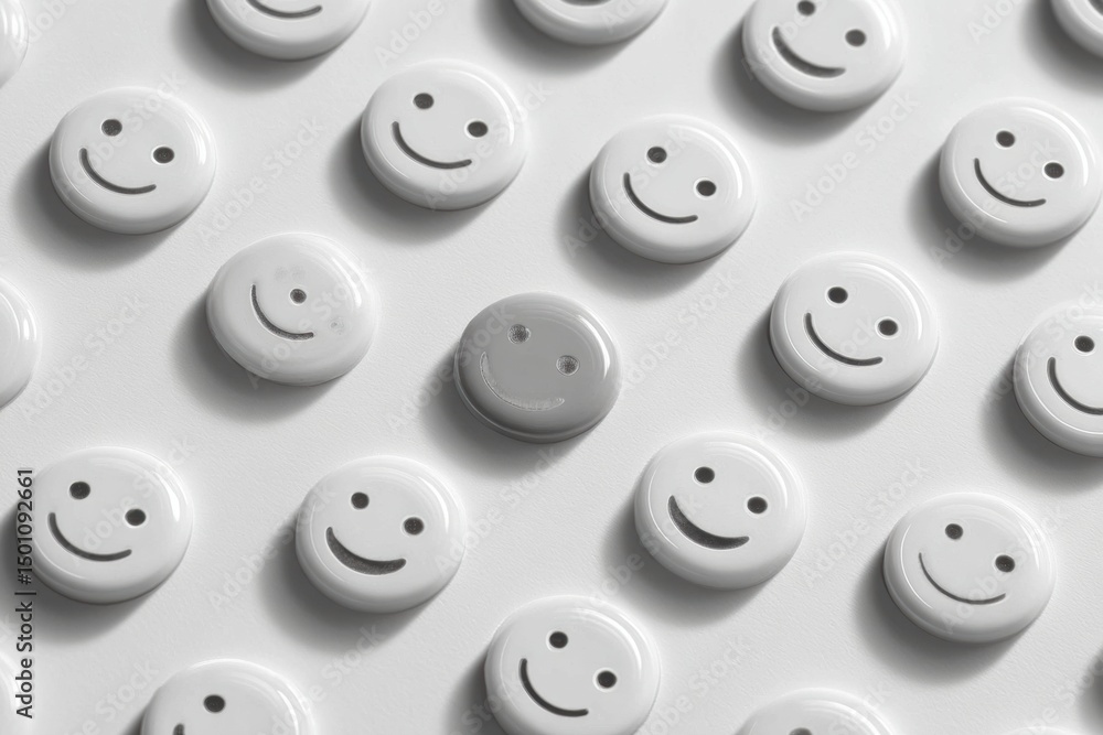 Aufkleber monochrome emoji sticker grid with a centered soft smiley face creating a playful and lively atmosph