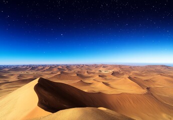 Naklejka premium A beautiful and peaceful desert scene with rolling sand dunes, a starry night sky, and a sense of solitude, perfect for a calm and minimal exploration