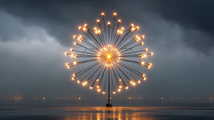 Dandelion light bursts against somber backdrop