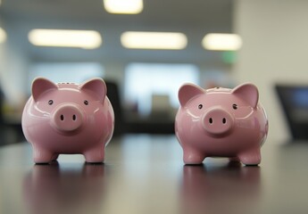Two piggy comparison variants invest money in banks for wealth, profit, and economy, utilizing coin, safe colours, account finance, and a baby pig's financial box for future earning, deposit,