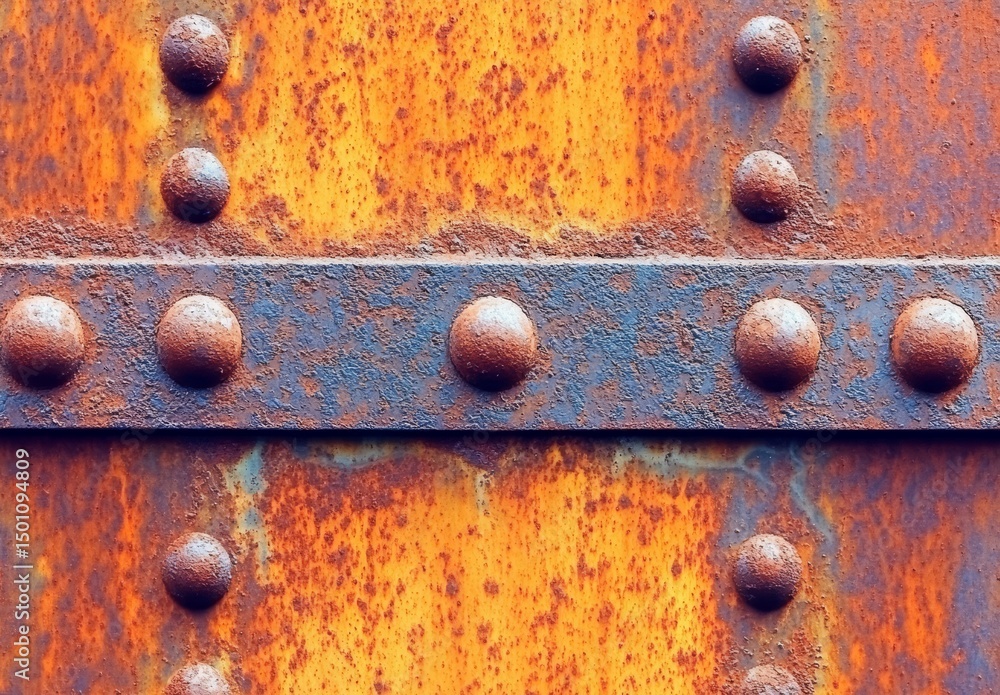 Poster a dark industrial backdrop showcases steel plates with a rustic pattern, featuring rivets and an abs