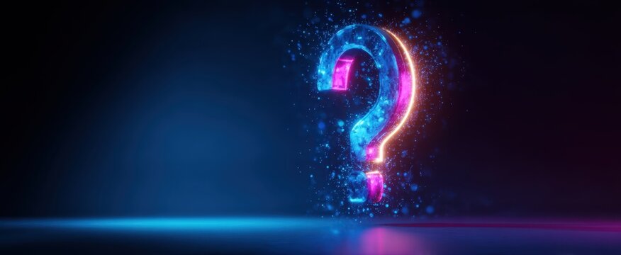 The glowing question mark symbolizing curiosity and mystery in digital art. - Powered by Adobe