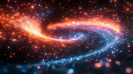 Obraz premium Swirling cosmos of red and blue particles against a dark space background creating an ethereal effect