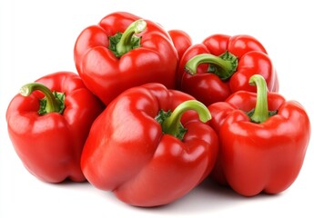 Fresh red bell peppers are set against a white background, highlighting the connection between organic food, healthy eating, and biological farming practices that promote vegetarianism