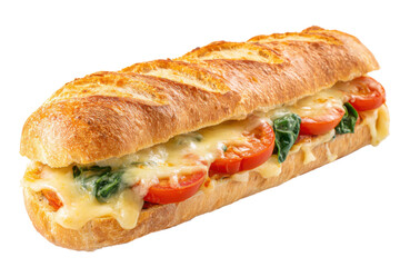 Cheesy baguette sandwich isolated on transparent PNG background
