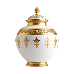 Single luxury classic jar, intricate carving and gold decoration, PNG